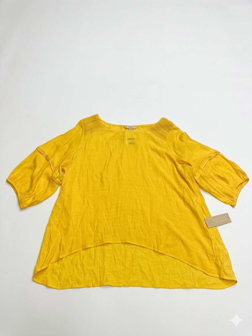 NWT Hope &Harlow Woman Yellow Blouse Top 2X Poly Rayon Cotton Trim Boho High Low